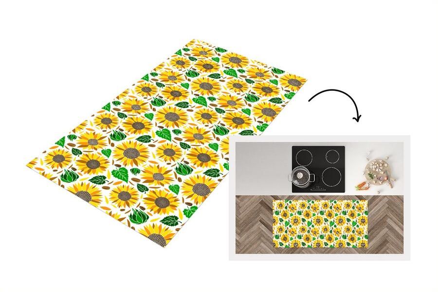 KitchenYeah Keukenloper Loper keuken Zonnebloem Bladeren Patronen 120x60 cm Keukenloper vinyl