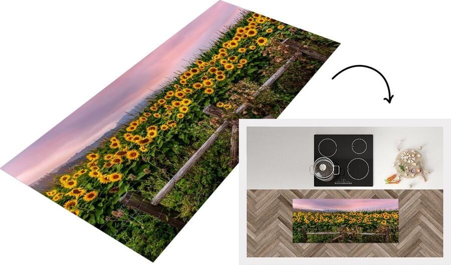 KitchenYeah Keukenloper Loper keuken Zonnebloem Bloemen Planten 120x50 cm Keukenloper vinyl