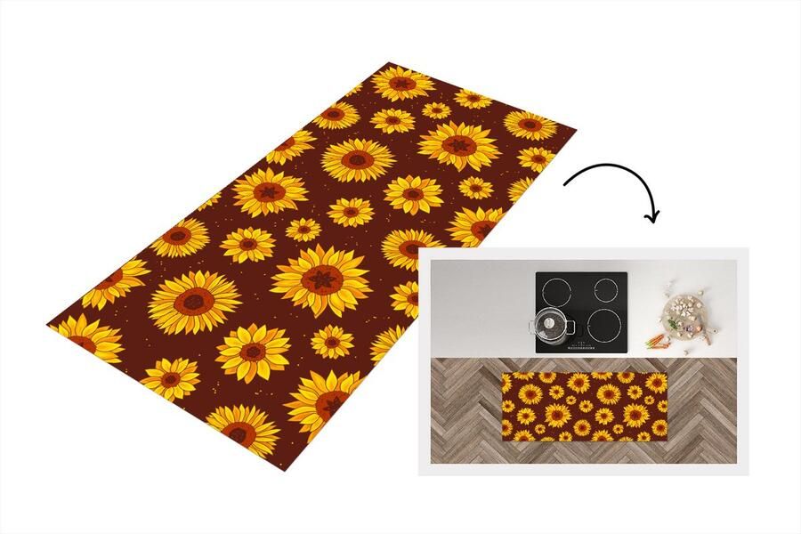 KitchenYeah Keukenloper Loper keuken Zonnebloem Bohemian Flora Patroon 120x50 cm Keukenloper vinyl