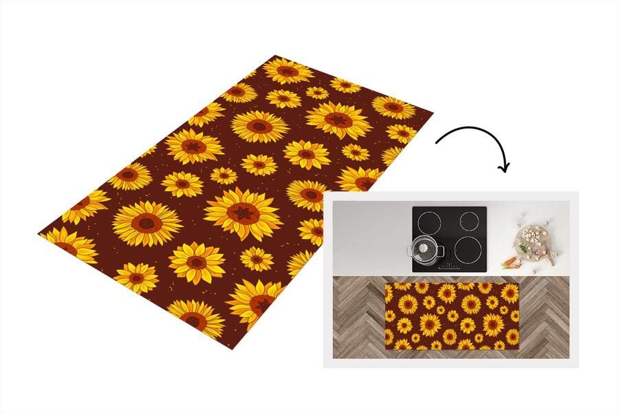 KitchenYeah Keukenloper Loper keuken Zonnebloem Bohemian Flora Patroon 120x60 cm Keukenloper vinyl