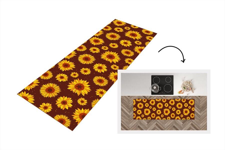 KitchenYeah Keukenloper Loper keuken Zonnebloem Bohemian Flora Patroon 180x60 cm Keukenloper vinyl