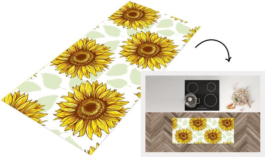 KitchenYeah Keukenloper Loper keuken Zonnebloem Patronen Bloemen 120x50 cm Keukenloper vinyl
