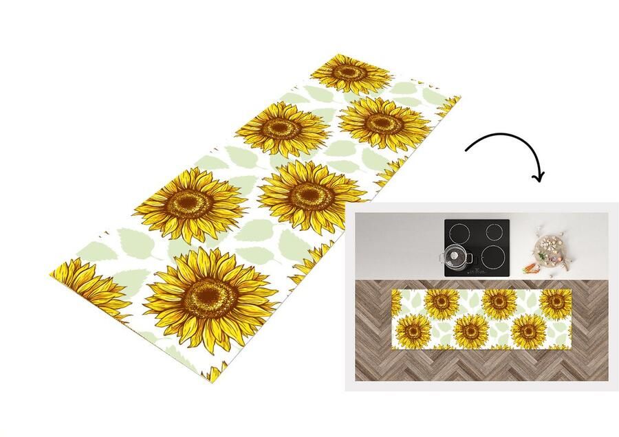 KitchenYeah Keukenloper Loper keuken Zonnebloem Patronen Bloemen 180x60 cm Keukenloper vinyl