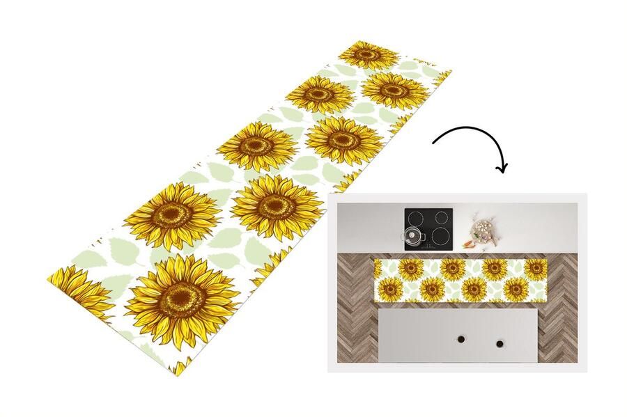 KitchenYeah Keukenloper Loper keuken Zonnebloem Patronen Bloemen 200x50 cm Keukenloper vinyl