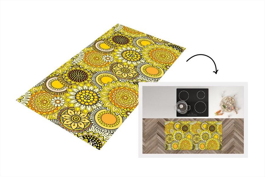 KitchenYeah Keukenloper Loper keuken Zonnebloem Patronen Geel 120x60 cm Keukenloper vinyl