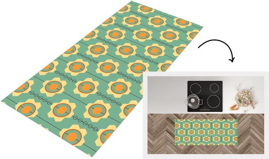 KitchenYeah Keukenloper Loper keuken Zonnebloem Patronen Tandwielen Retro 120x50 cm Keukenloper vinyl