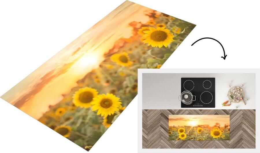 KitchenYeah Keukenloper Loper keuken Zonnebloem Zon Bloemen 120x50 cm Keukenloper vinyl