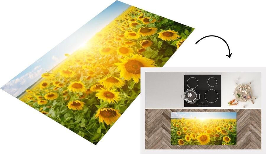 KitchenYeah Keukenloper Loper keuken Zonnebloem Zon Wolken 120x60 cm Keukenloper vinyl
