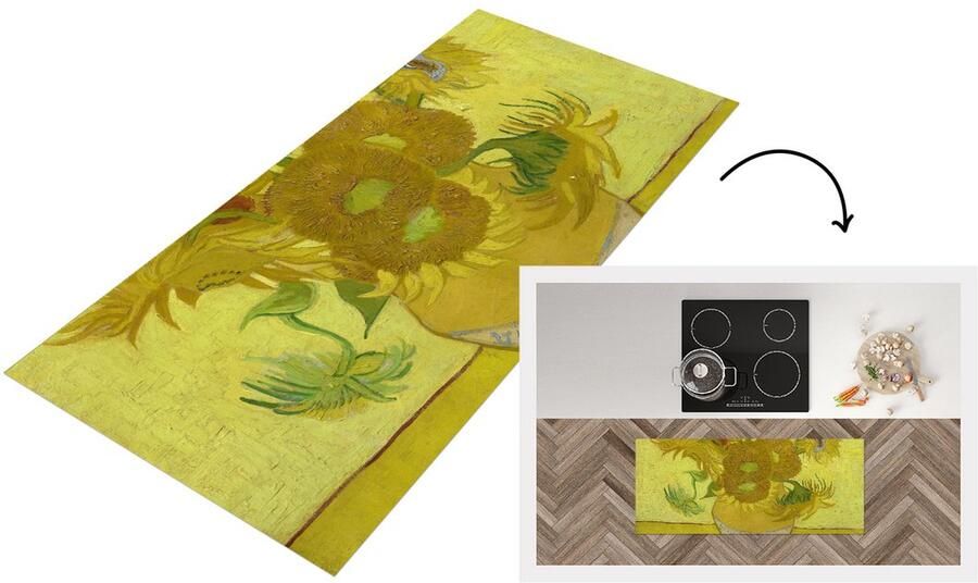 KitchenYeah Keukenloper Loper keuken Zonnebloemen Vincent van Gogh 120x50 cm Keukenloper vinyl