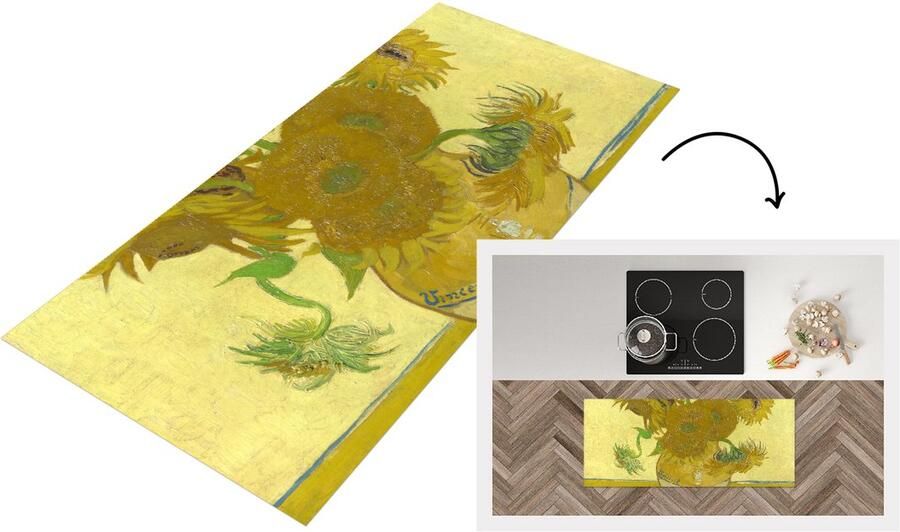 KitchenYeah Keukenloper Loper keuken Zonnebloemen Vincent van Gogh 120x50 cm Keukenloper vinyl