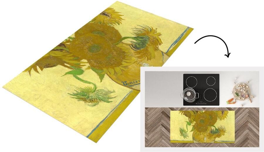 KitchenYeah Keukenloper Loper keuken Zonnebloemen Vincent van Gogh 120x60 cm Keukenloper vinyl