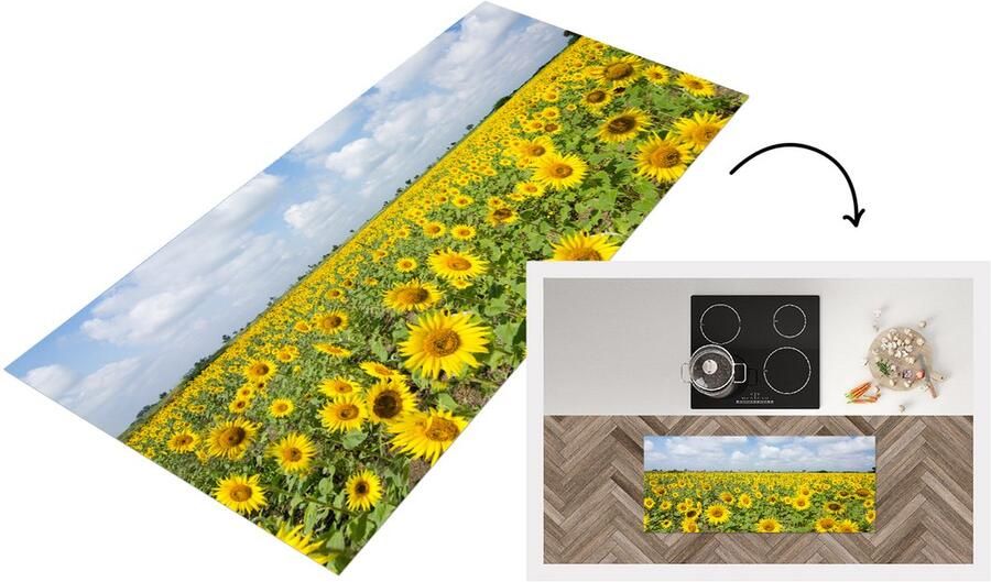 KitchenYeah Keukenloper Loper keuken Zonnebloemen Wolken Natuur 120x50 cm Keukenloper vinyl