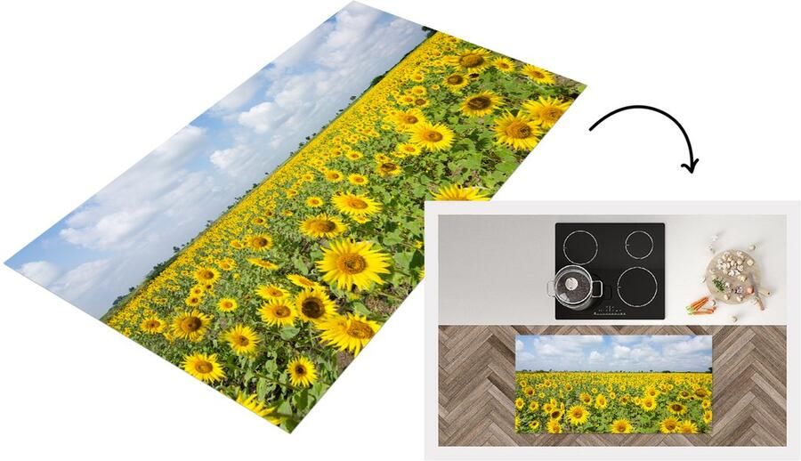 KitchenYeah Keukenloper Loper keuken Zonnebloemen Wolken Natuur 120x60 cm Keukenloper vinyl