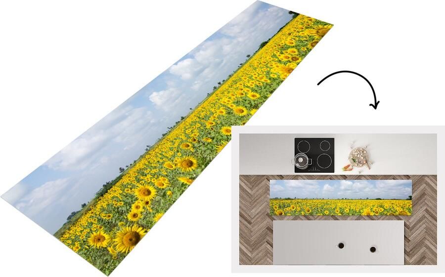 KitchenYeah Keukenloper Loper keuken Zonnebloemen Wolken Natuur 200x50 cm Keukenloper vinyl