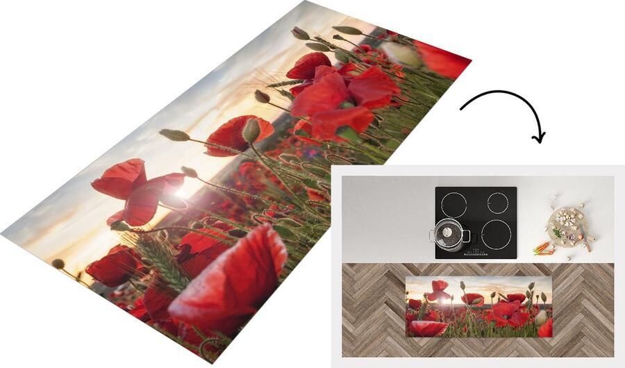 KitchenYeah Keukenloper Loper keuken Zonsondergang achter de Klaprozen 120x50 cm Keukenloper vinyl