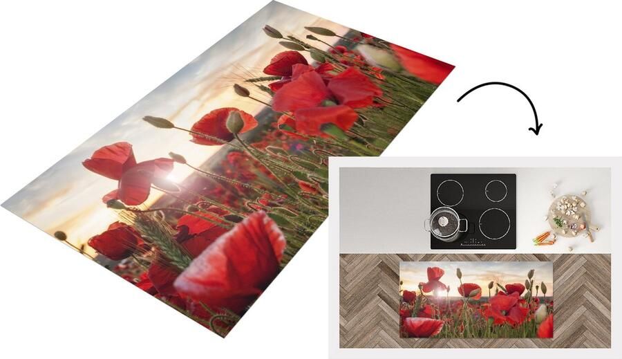 KitchenYeah Keukenloper Loper keuken Zonsondergang achter de Klaprozen 120x60 cm Keukenloper vinyl