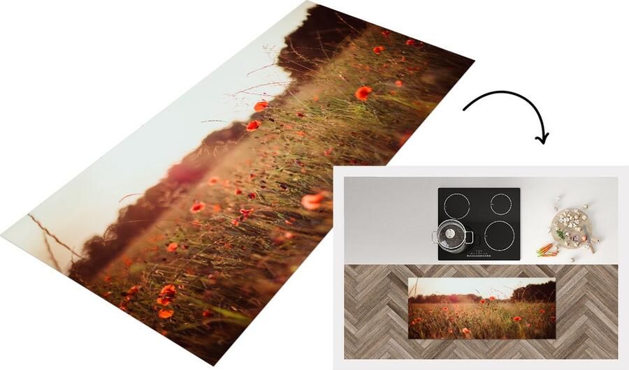 KitchenYeah Keukenloper Loper keuken Zonsondergang Bloemen Rood 120x50 cm Keukenloper vinyl