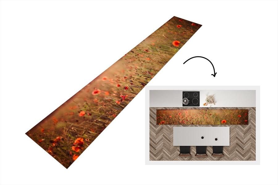 KitchenYeah Keukenloper Loper keuken Zonsondergang Bloemen Rood 300x50 cm Keukenloper vinyl