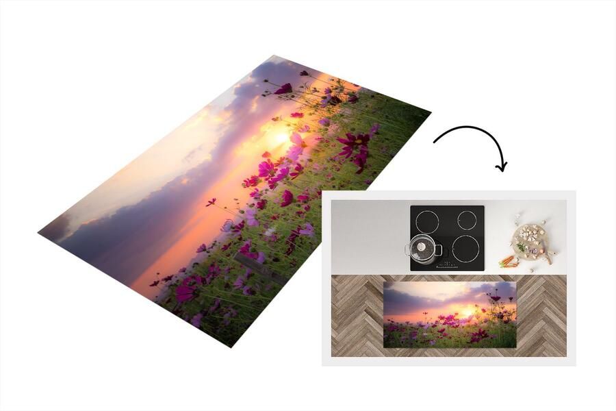 KitchenYeah Keukenloper Loper keuken Zonsondergang Bloemen Roze 120x60 cm Keukenloper vinyl