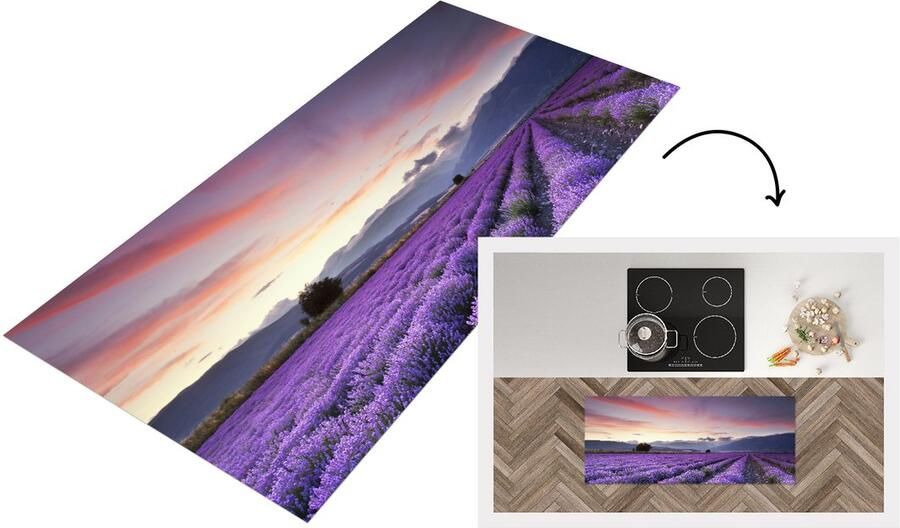 KitchenYeah Keukenloper Loper keuken Zonsondergang boven lavendels 120x50 cm Keukenloper vinyl