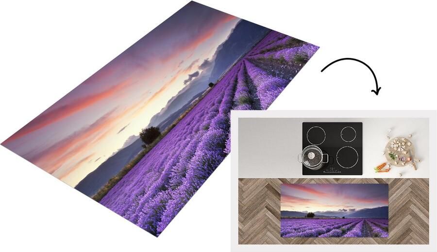 KitchenYeah Keukenloper Loper keuken Zonsondergang boven lavendels 120x60 cm Keukenloper vinyl