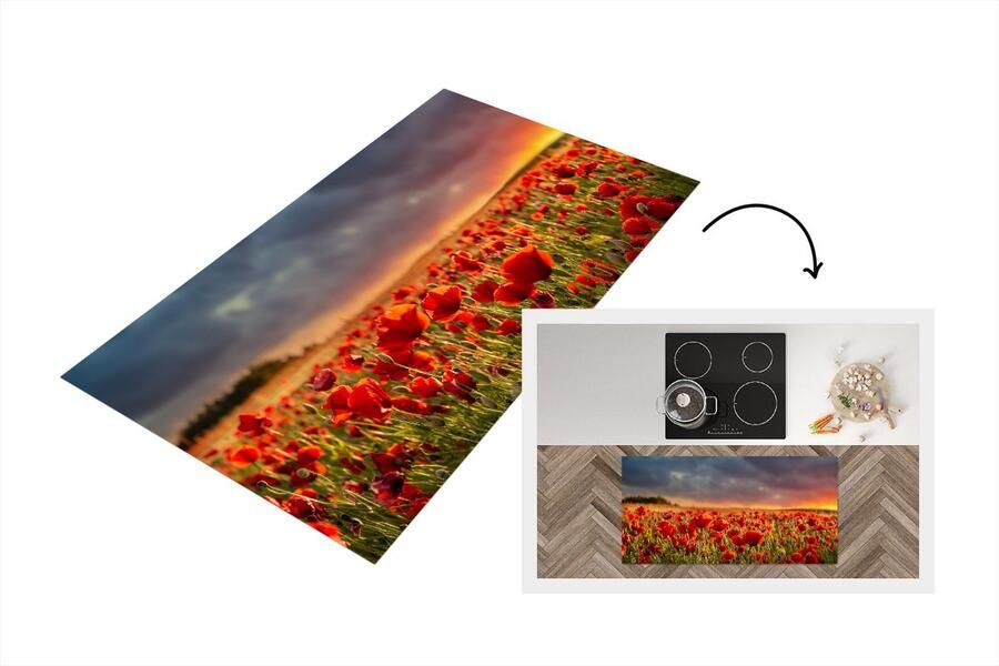 KitchenYeah Keukenloper Loper keuken Zonsondergang Klaprozen Rood 120x60 cm Keukenloper vinyl