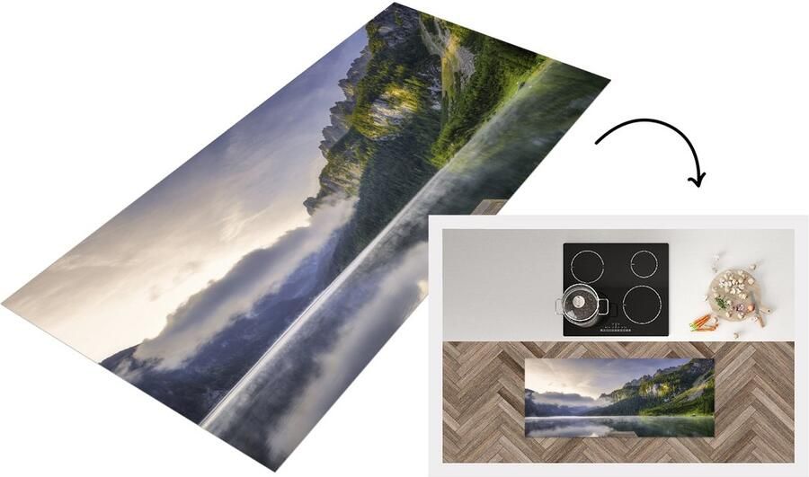 KitchenYeah Keukenloper Loper keuken Zonsopkomt boven het kalme landschap in Oostenrijk 120x50 cm Keukenloper vinyl