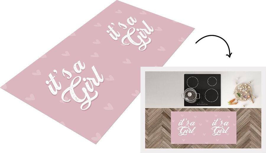 KitchenYeah Keukenloper Loper keuken Zwanger Meisje Mama Gender reveal Geboorte meisje Spreuken 120x60 cm Keukenloper vinyl