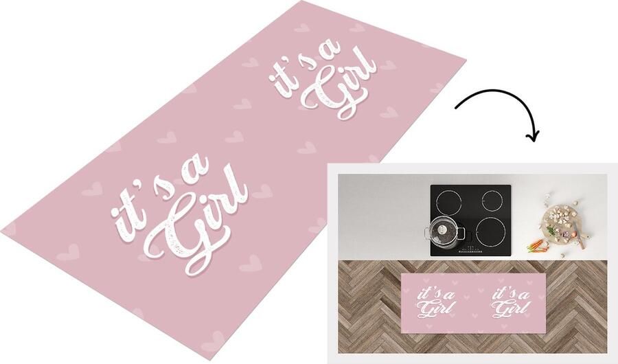 KitchenYeah Keukenloper Loper keuken Zwanger Meisje Mama Gender reveal Geboorte meisje Spreuken 120x50 cm Keukenloper vinyl