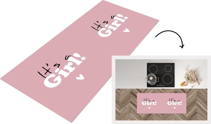 KitchenYeah Keukenloper Loper keuken Zwangerschap aankondiging Meisje Babyshower It's a girl Baby shower Spreuken 120x50 cm Keukenloper vinyl