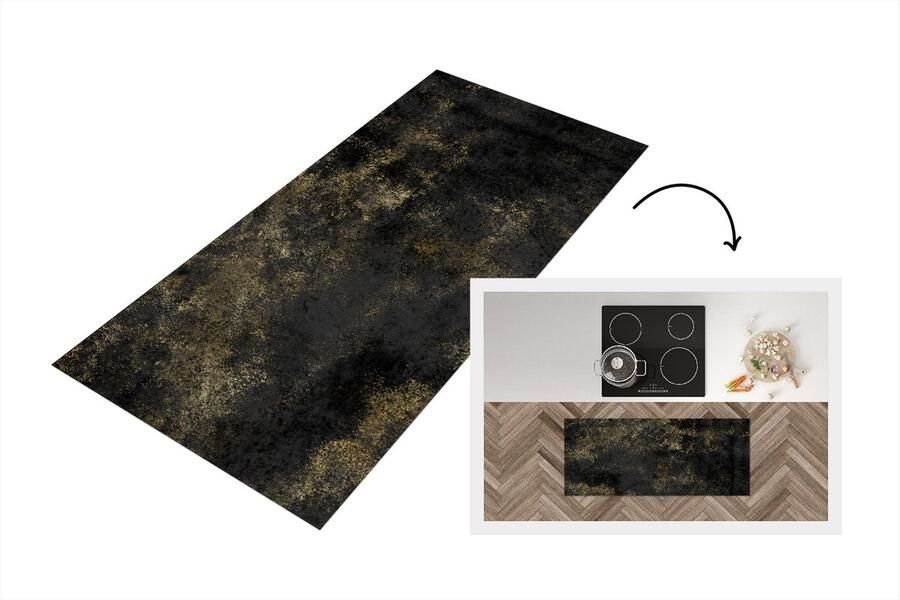 KitchenYeah Keukenloper Loper keuken Zwart Goud Luxe Glitter 120x50 cm Keukenloper vinyl