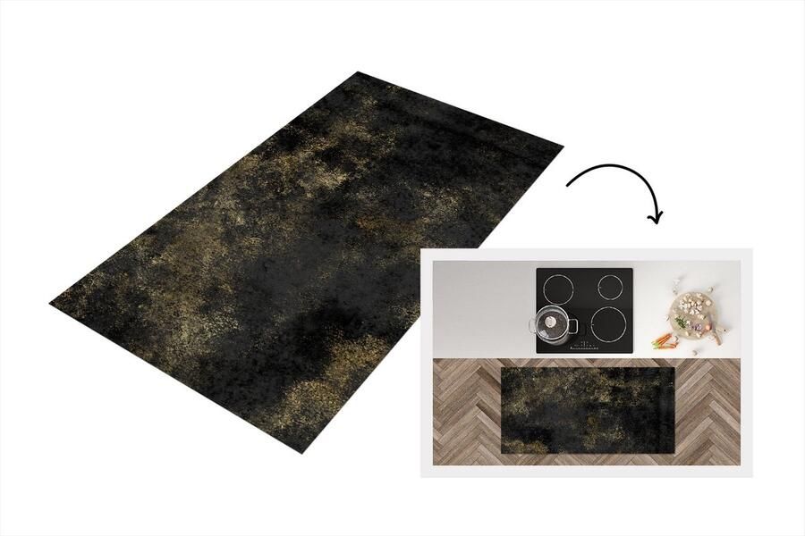 KitchenYeah Keukenloper Loper keuken Zwart Goud Luxe Glitter 120x60 cm Keukenloper vinyl