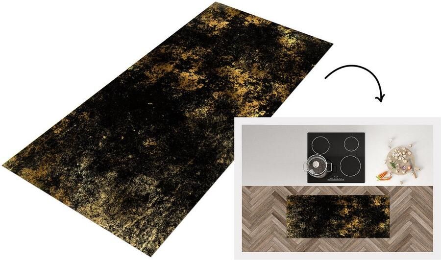 KitchenYeah Keukenloper Loper keuken Zwart Goud Verf 120x50 cm Keukenloper vinyl