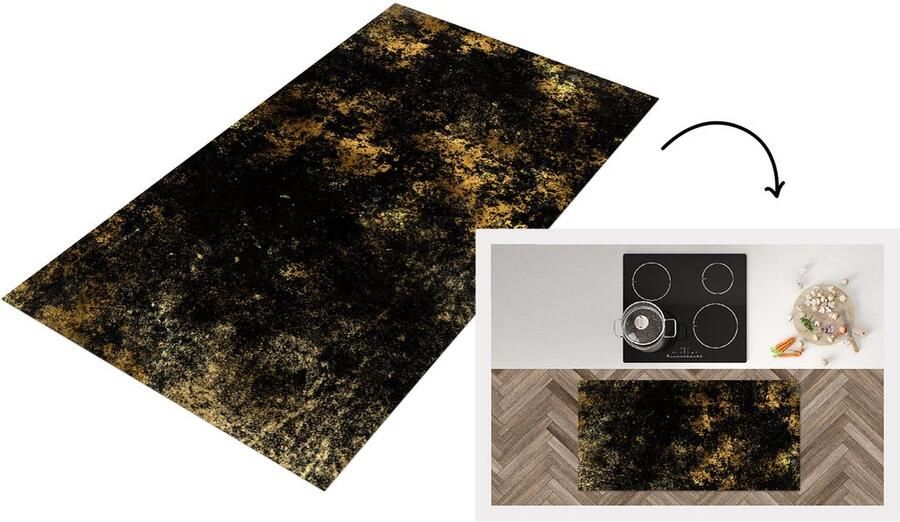 KitchenYeah Keukenloper Loper keuken Zwart Goud Verf 120x60 cm Keukenloper vinyl