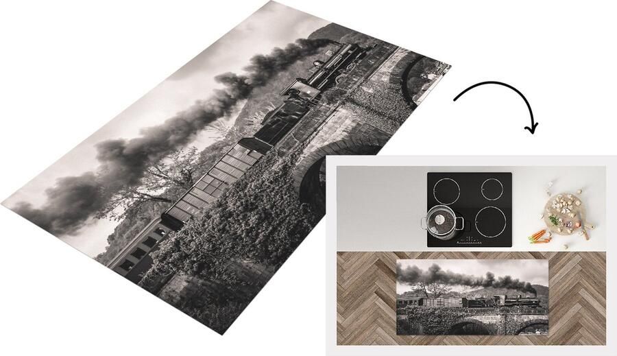 KitchenYeah Keukenloper Loper keuken Zwart-witte afbeelding van een Stoomlocomotief 120x60 cm Keukenloper vinyl