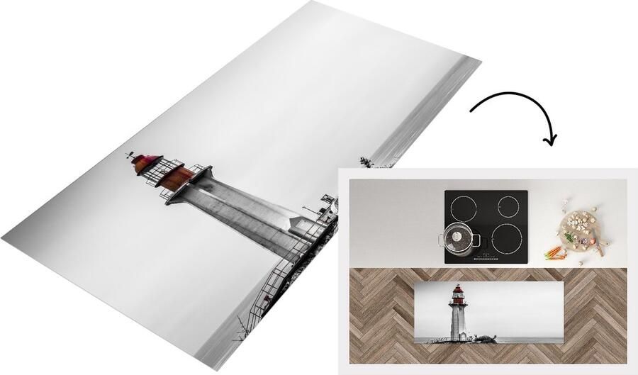 KitchenYeah Keukenloper Loper keuken Zwart-wit foto van een vuurtoren in het westen van Vancouver 120x50 cm Keukenloper vinyl