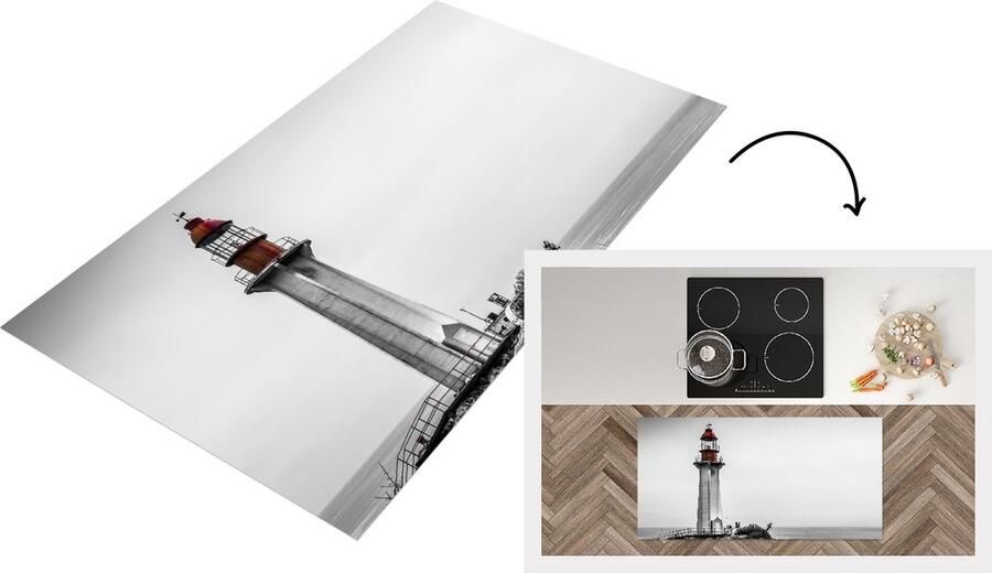 KitchenYeah Keukenloper Loper keuken Zwart-wit foto van een vuurtoren in het westen van Vancouver 120x60 cm Keukenloper vinyl
