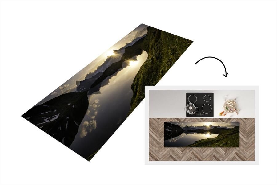 KitchenYeah Keukenloper Loper keuken Zwitserland Alpen Water 150x50 cm Keukenloper vinyl