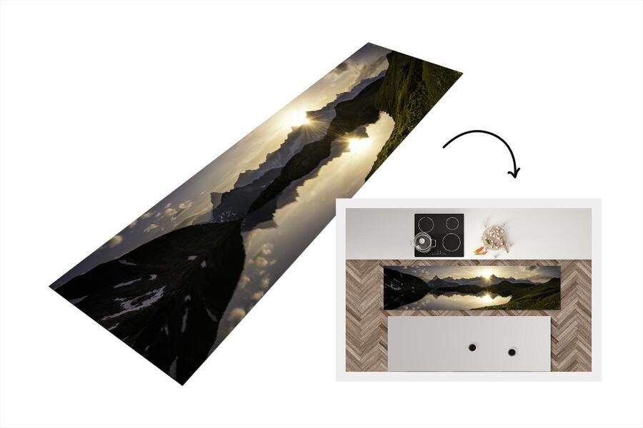 KitchenYeah Keukenloper Loper keuken Zwitserland Alpen Water 240x60 cm Keukenloper vinyl