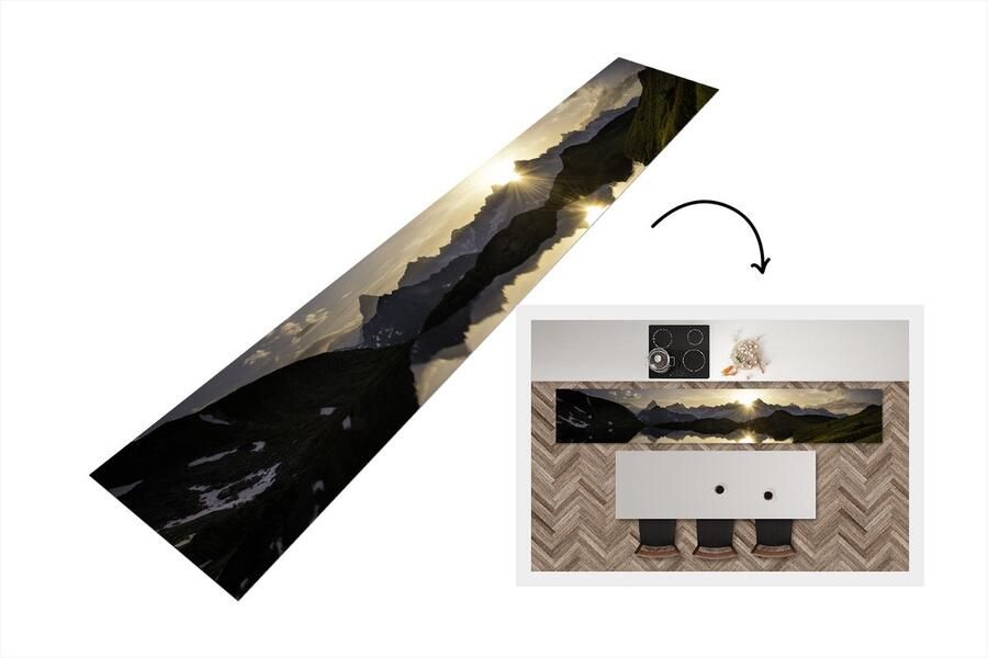 KitchenYeah Keukenloper Loper keuken Zwitserland Alpen Water 300x50 cm Keukenloper vinyl