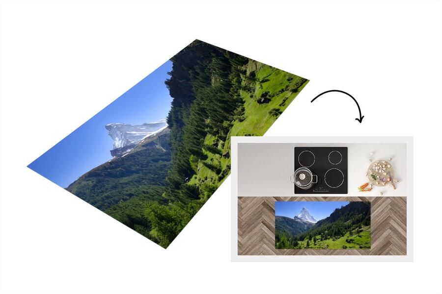 KitchenYeah Keukenloper Loper keuken Zwitserse Alpen in Matterhorn met groene bomen 120x60 cm Keukenloper vinyl