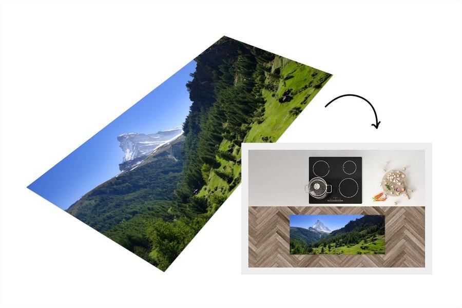 KitchenYeah Keukenloper Loper keuken Zwitserse Alpen in Matterhorn met groene bomen 120x50 cm Keukenloper vinyl