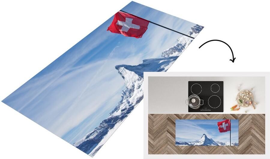 KitchenYeah Keukenloper Loper keuken Zwitserse Vlag bij Matterhorn in Zwitserland 120x50 cm Keukenloper vinyl
