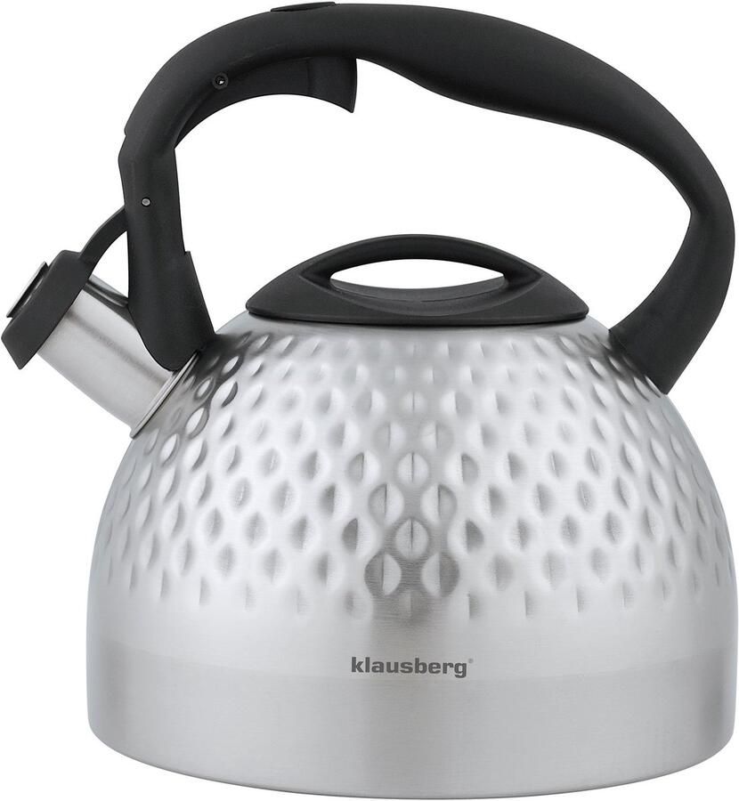KLAUSBERG Waterkoker Fluitketel RVS 3.0 Liter (Zilver) Voor Alle Hittebronnen (ook inductie) Waterketel Waterkoker