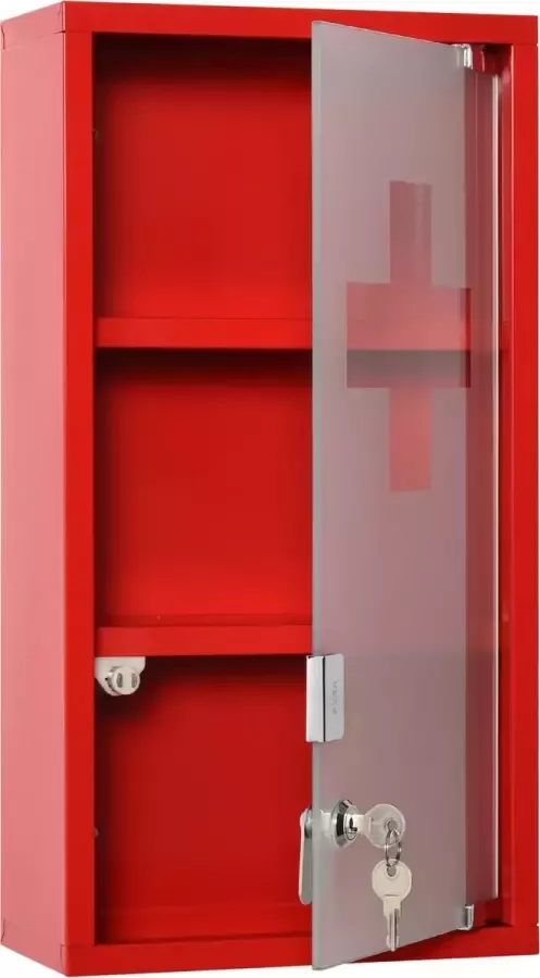 Kleankin Medicijnkast EHBO-kast met slot 3 vakken staal rood 834-296