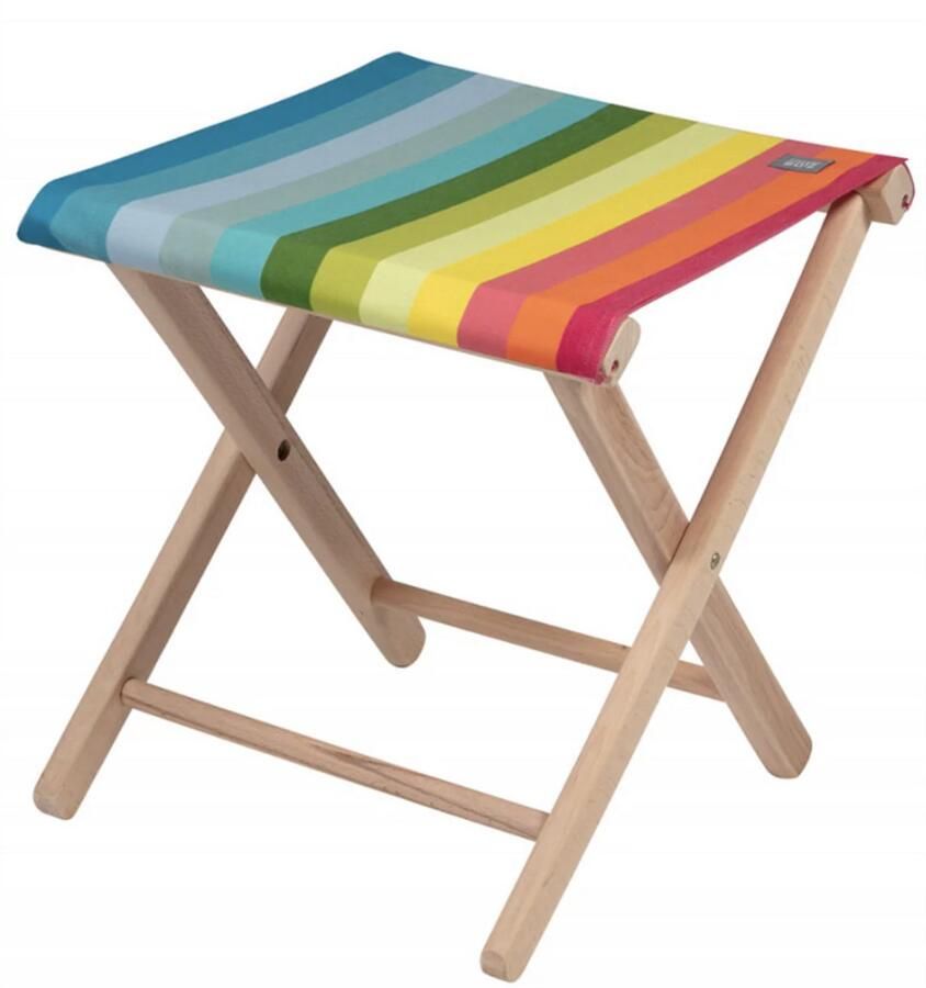 Kleurmeester.nl Opvouwbaar krukje Tom bis Sunbrella Opklapbaar Beukenhout Outdoor stof Multicolor Fijn Gestreept
