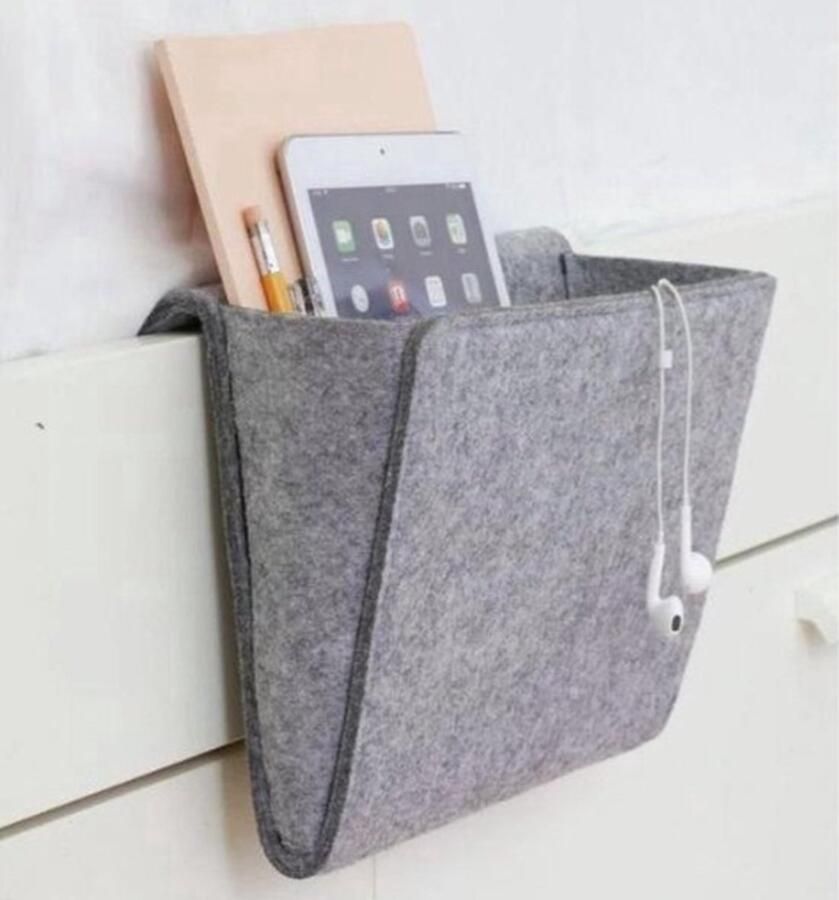 Knaak Bedside Pocket – Opbergzak voor je bed Woonaccessoires – Vilt – Grijs – Medium 22 x 28cm