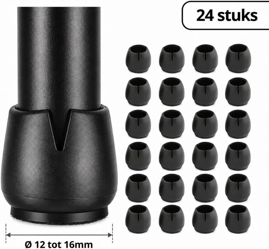 Knaak Stoelpoot Beschermers Set van 24 Stuks Vilt Zwarte Ronde Doppen Stoelen Ø 12 tot 16mm - Foto 2