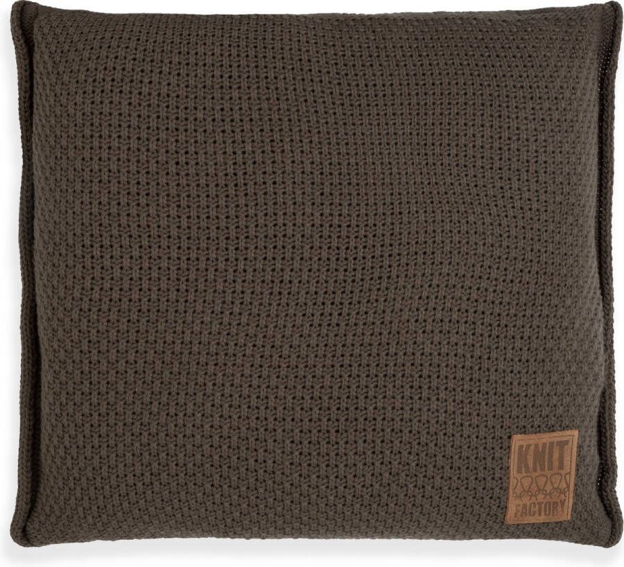 Knit Factory Jesse Sierkussen Vierkant kussen woonkamer Bank kussen Decoratie kussen Dark Taupe 50x50 cm Kussenhoes inclusief kussenvulling - Foto 1