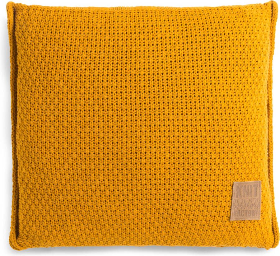 Knit Factory Jesse Sierkussen Vierkant kussen woonkamer Bank kussen Decoratie kussen Oker 50x50 cm Kussenhoes inclusief kussenvulling